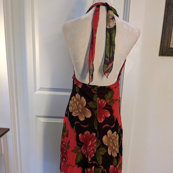 soprano neck-tie red brown pink black floral dress - Picture 4 of 6